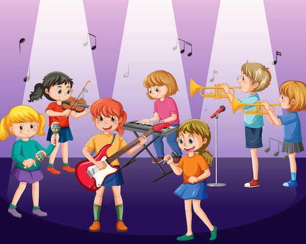 Enfants Jouant Vecteur D'instrument De Musique