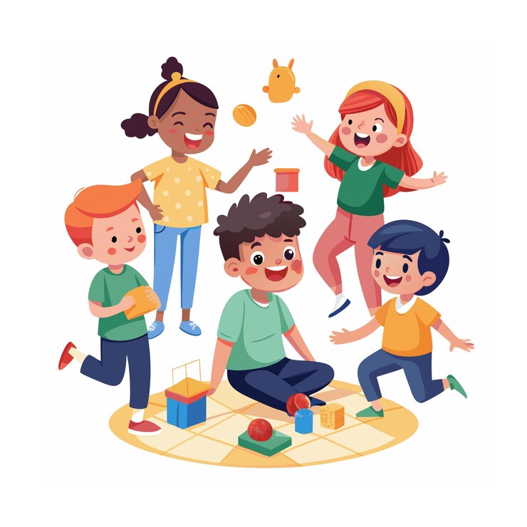 Vecteur les enfants jouent et divertissent les moments illustration vectorielle