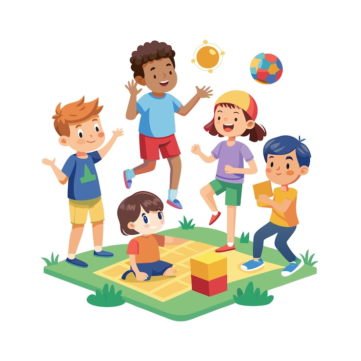 Vecteur les enfants jouent et divertissent les moments illustration vectorielle