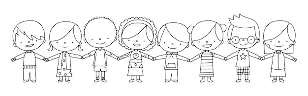 Enfants main dans la main illustration vectorielle