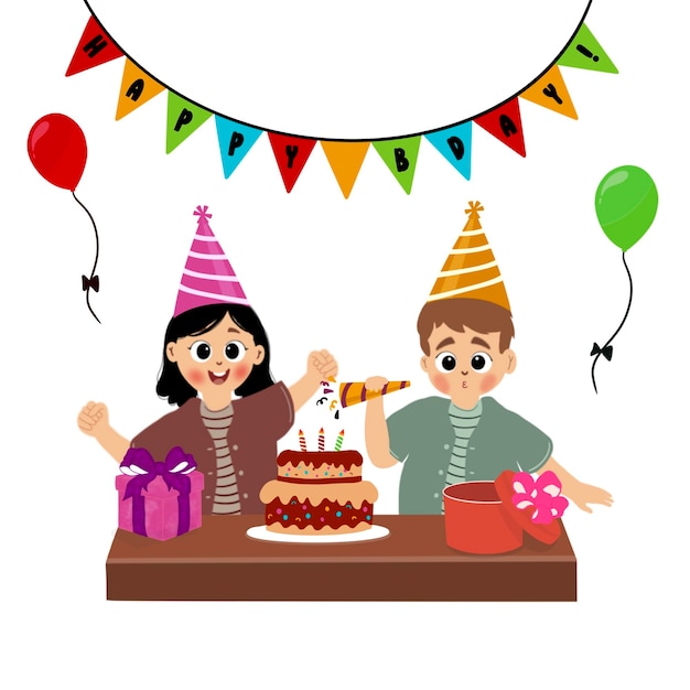 Des enfants mignons célèbrent leur anniversaire avec une fête d'anniversaire.