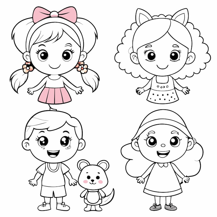 Vecteur des enfants mignons à colorier