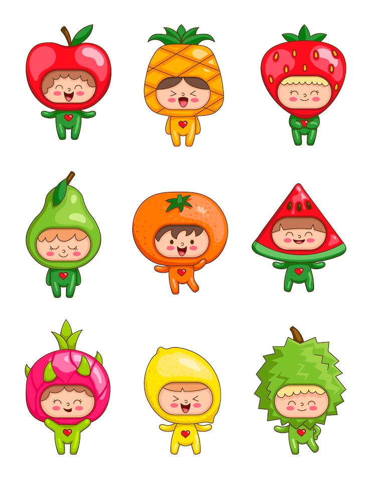 Vecteur des enfants mignons en costumes de fruits