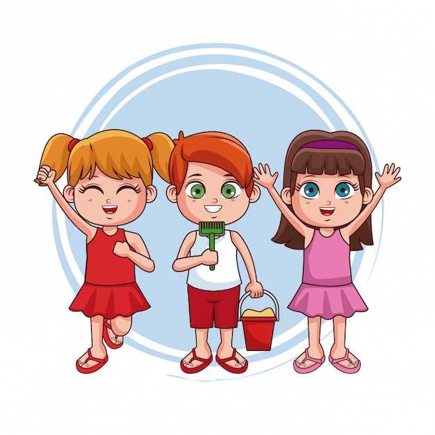 Vecteur enfants mignons avec des dessins animés de maillot de bain