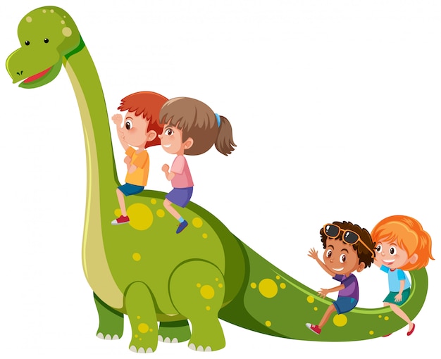 Les Enfants Montent Un Dinosaure