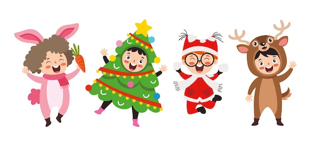 Enfants portant des costumes sur le thème de Noël