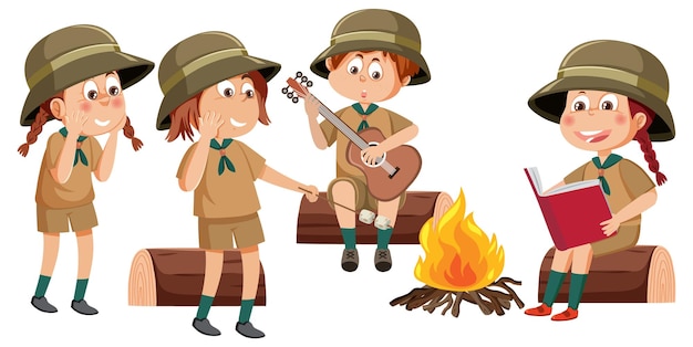 Enfants en tenue de camping
