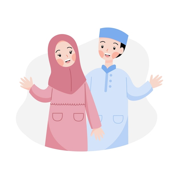 Enfants en tenue musulmane pour ramadan kareem et eid mubarakgreeting