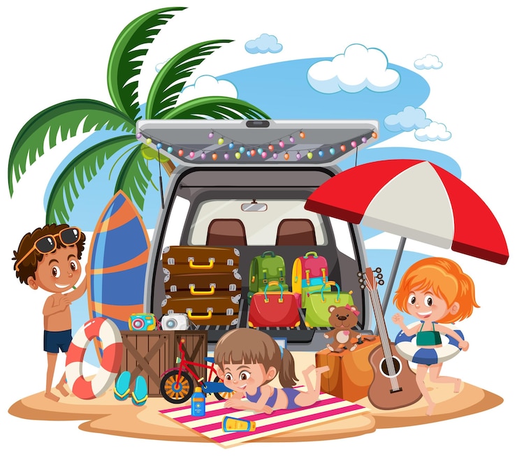 Vecteur enfants en vacances d'été à la plage