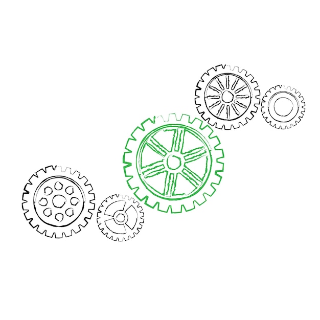 Engrenage vert avec engrenages noirs