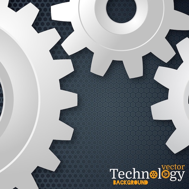 Vecteur engrenages 3d blancs sur fond gris hexagonal. modèle d'infographie. conception de vecteur. eps10