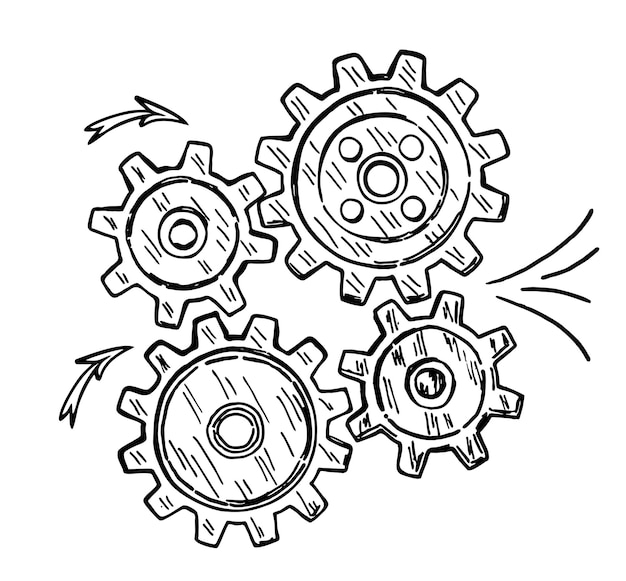 Vecteur les engrenages représentent une idée ou une solution de travail d'équipe vecteur conceptuel avec des roues dentées abstraites esquisse