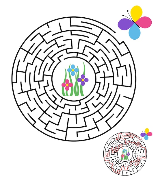 Énigme Labyrinthe Labyrinthe Pour Les Enfants Entrée Et Sortie Jeu De Puzzle Pour Enfants Aidez Le Papillon à Atteindre Les Fleurs