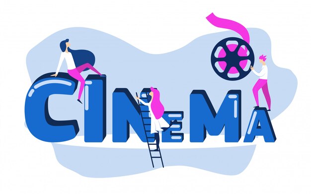 Énorme Typographie De Cinéma De Mots. Petits Personnages.