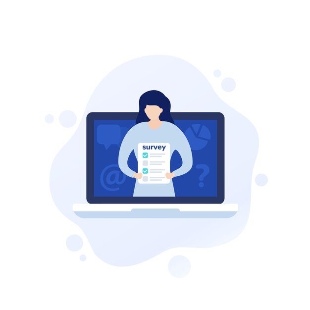Enquête en ligne et illustration vectorielle de rétroaction