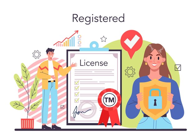 Enregistrement de la marque de la nouvelle entreprise Conception et dénomination du formulaire de démarrage d'entreprise Processus de construction de la marque et de l'identité Procédure de création de l'entreprise Illustration vectorielle plane