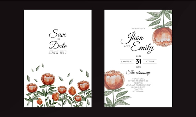 Enregistrez La Suite De Cartes D'invitation De Mariage De Date Avec Fleur De Pion