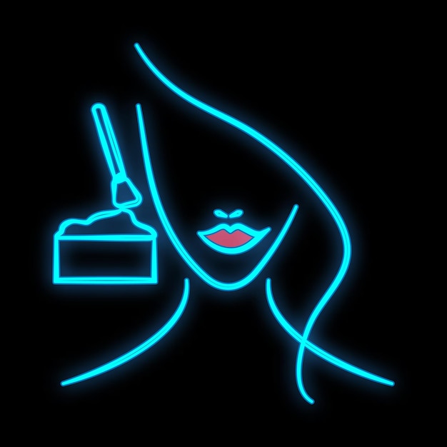 Vecteur enseigne au néon bleu lumineux lumineux pour coiffeur cosmétologie salon de beauté belle beauté brillante