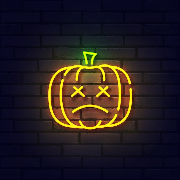 Vecteur enseigne au néon citrouille, enseigne lumineuse, bannière lumineuse. néon de logo halloween, emblème.