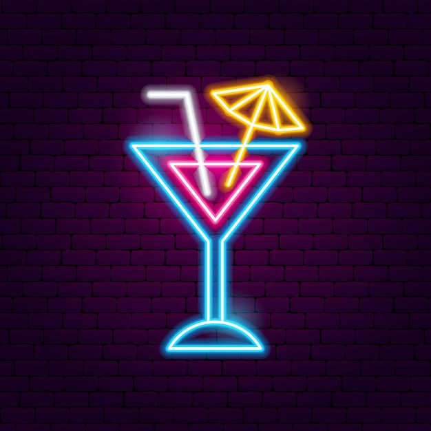 Enseigne Au Néon De Cocktail. Illustration Vectorielle De La Promotion Des Boissons.