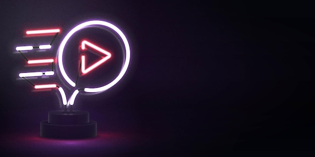 Enseigne au néon isolé réaliste du logo du lecteur vidéo pour la décoration et la couverture. Concept de médias sociaux et studio de cinéma.