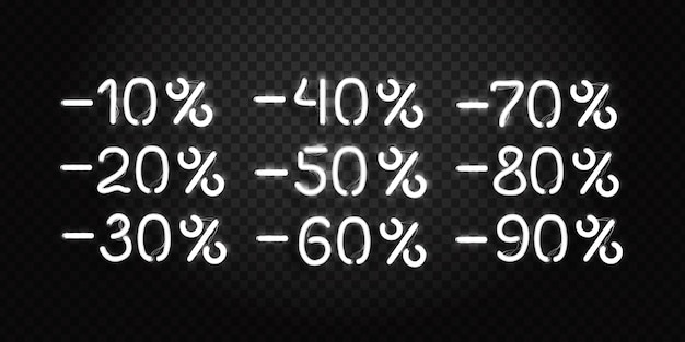 Enseigne Au Néon Isolé Réaliste De Numéros De Remise De Vente Pour La Décoration Et La Couverture Sur Le Fond Transparent. Concept Du Vendredi Noir.