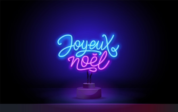 Enseigne Au Néon Rouge De Noël Français Sur Fond Sombre Joyeux Noel Dessin De Voeux Calligraphique V...