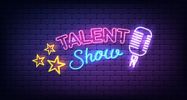 Enseigne Au Néon Talent Show. Panneau De Nuit, Publicité Lumineuse Tous Les Soirs, Inscription Légère.