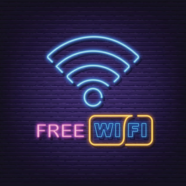 Vecteur enseigne néon wi-fi gratuite