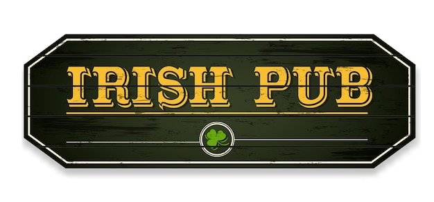Enseigne de pub irlandais Panneau d'affichage minable en bois avec trèfle vert