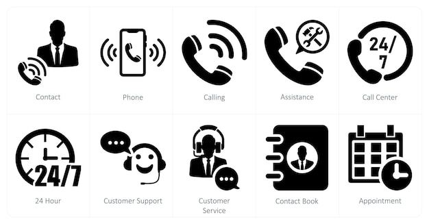 Un ensemble de 10 icônes de contact comme appel téléphonique de contact