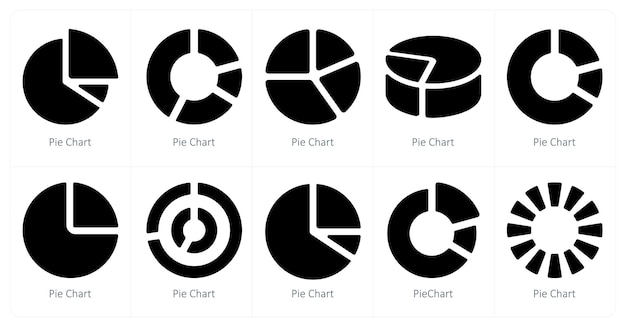 Un ensemble de 10 icônes de diagrammes et de rapports sous forme de diagramme à pie