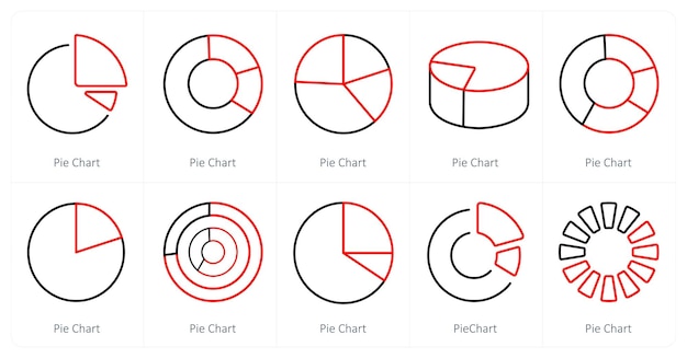 Un ensemble de 10 icônes de diagrammes et de rapports sous forme de diagramme à pie