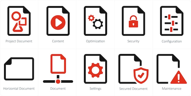 Un ensemble de 10 icônes de fichier en tant qu'optimisation du contenu du document de projet