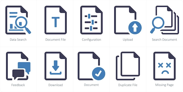 Un ensemble de 10 icônes de fichier en tant que configuration de fichier de document de recherche de données