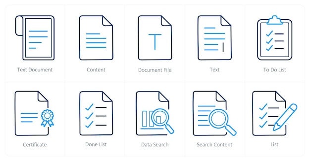 Un ensemble de 10 icônes de fichier en tant que fichier de document de contenu de document de texte