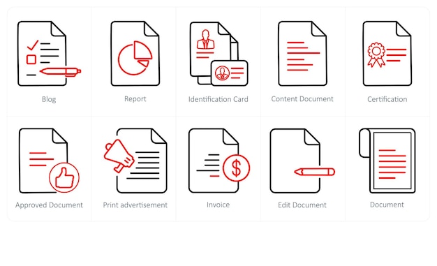 Un ensemble de 10 icônes de marketing Web comme carte d'identification de rapport de blog