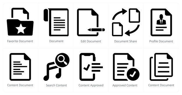Un ensemble de 10 icônes de marketing Web comme document préféré document modifier document