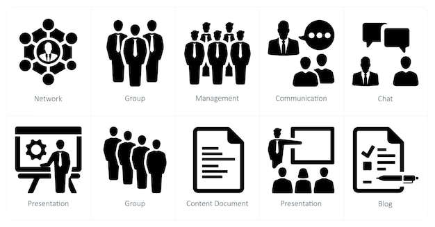 Un ensemble de 10 icônes de marketing Web comme gestion de groupe de réseau