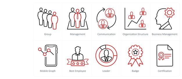 Un ensemble de 10 icônes de marketing Web en tant que communication de gestion de groupe