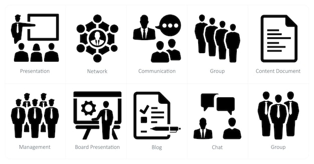 Un ensemble de 10 icônes de marketing Web en tant que communication de réseau de présentation