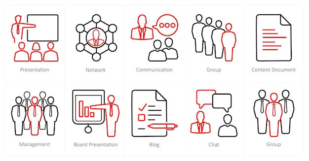 Un ensemble de 10 icônes de marketing Web en tant que communication de réseau de présentation