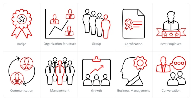 Un ensemble de 10 icônes de marketing Web en tant que groupe de structure d'organisation de badge