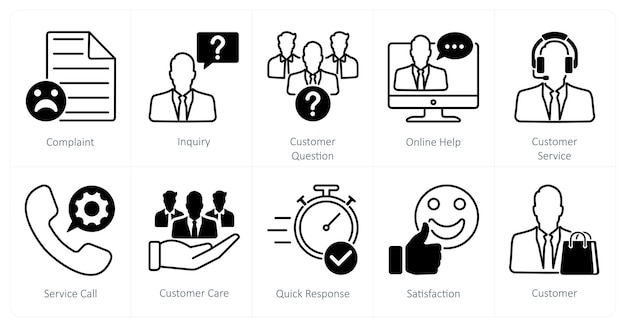 Un ensemble de 10 icônes de mélange en tant que plainte d'enquête client question