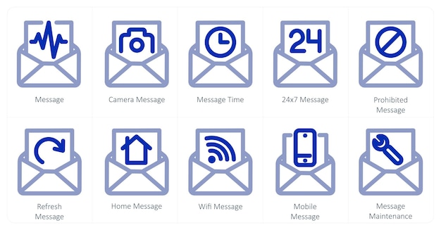Un ensemble de 10 icônes de message en tant que caméra de message de message de temps