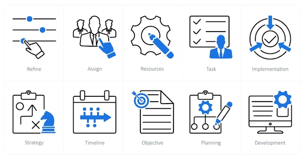 Un ensemble de 10 icônes de plan d'action pour affiner l'attribution des ressources
