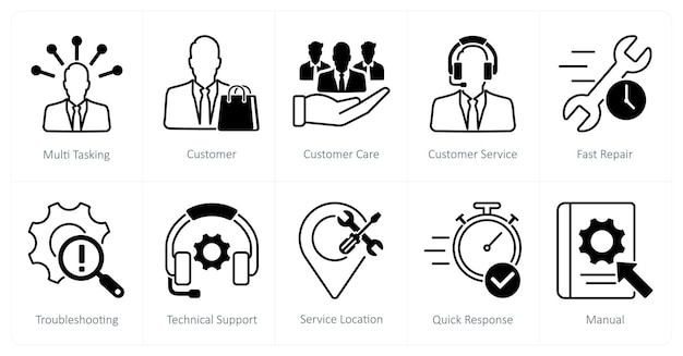 Un ensemble de 10 icônes de service client en tant que service client à tâches multiples