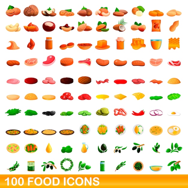 Ensemble De 100 Aliments, Style Cartoon