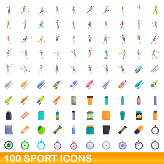 Ensemble De 100 Icônes Sportives. Bande Dessinée Illustration De 100 Icônes Vectorielles De Sport Ensemble Isolé Sur Fond Blanc