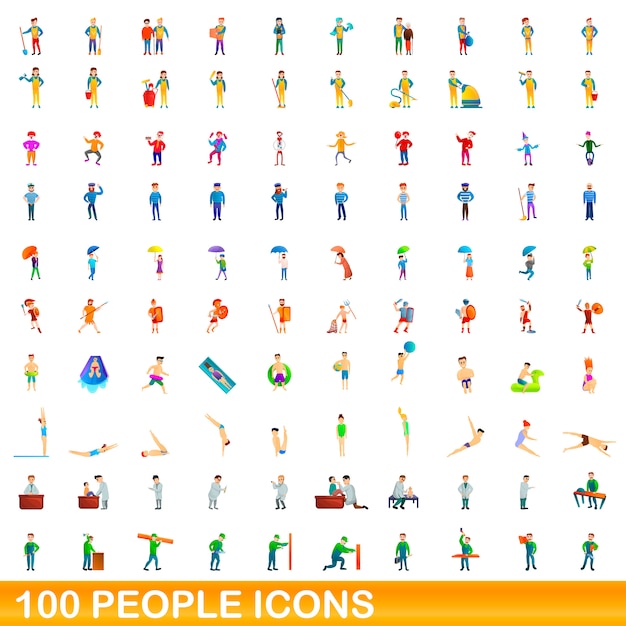 Ensemble De 100 Personnes, Style Cartoon